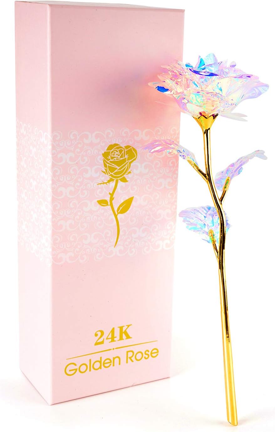 Birthday Gifts for Women Mom, Galaxy Glass Rose Forever Preserved Flowers Eternal Crystal Roses Christmas Rose Gifts for Grandma Wife Sister Her Friends, Colorful