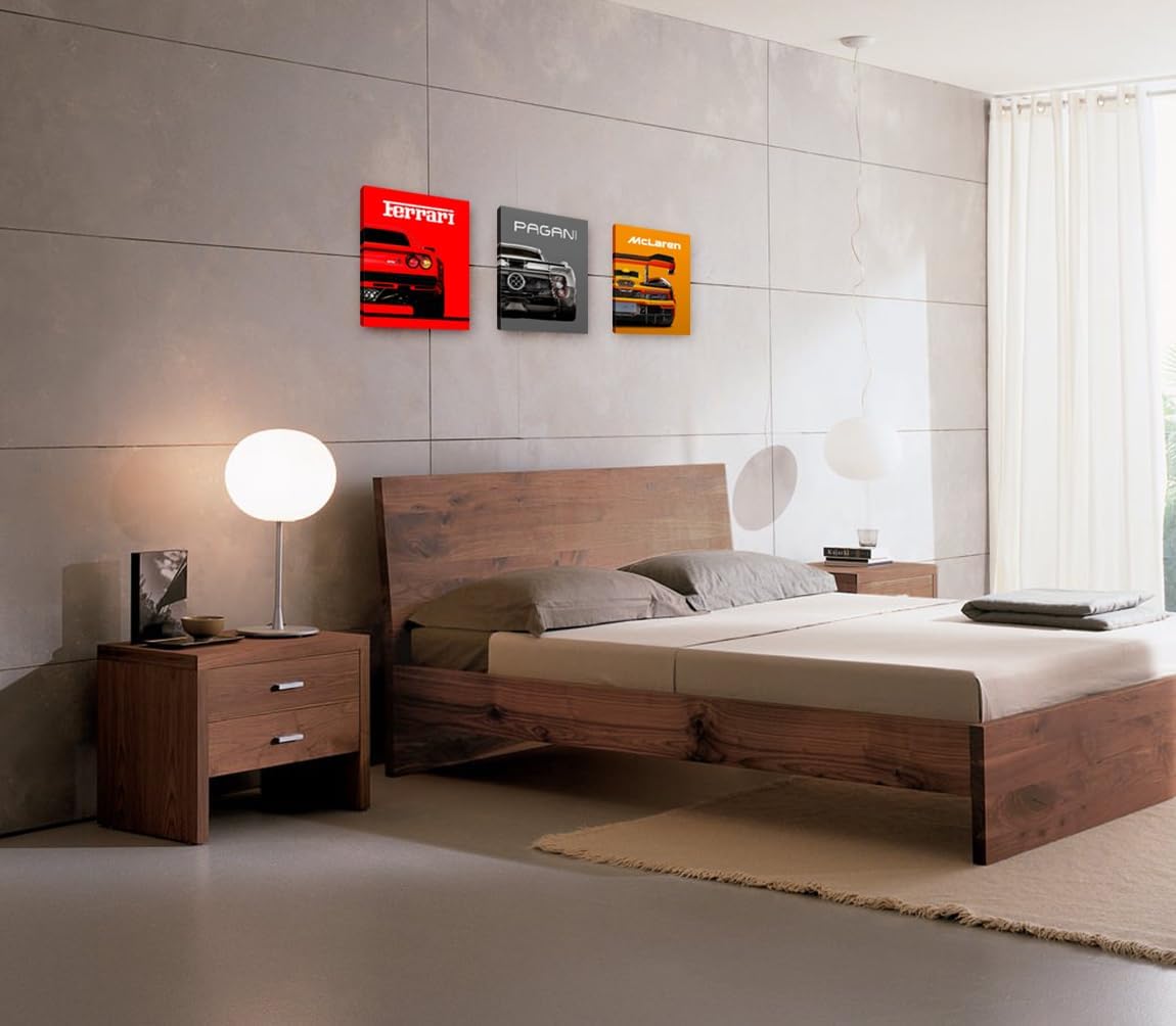 Modern Car Posters Classic Supercar Wall Art Prints, Ferrari Lamborghini Mclaren Pagani Canvas Posters for Man Cave Boys Room Wall Decor, Sports Car Art Prints, 4 Set - 8"X10" Frame, Ready to Hang