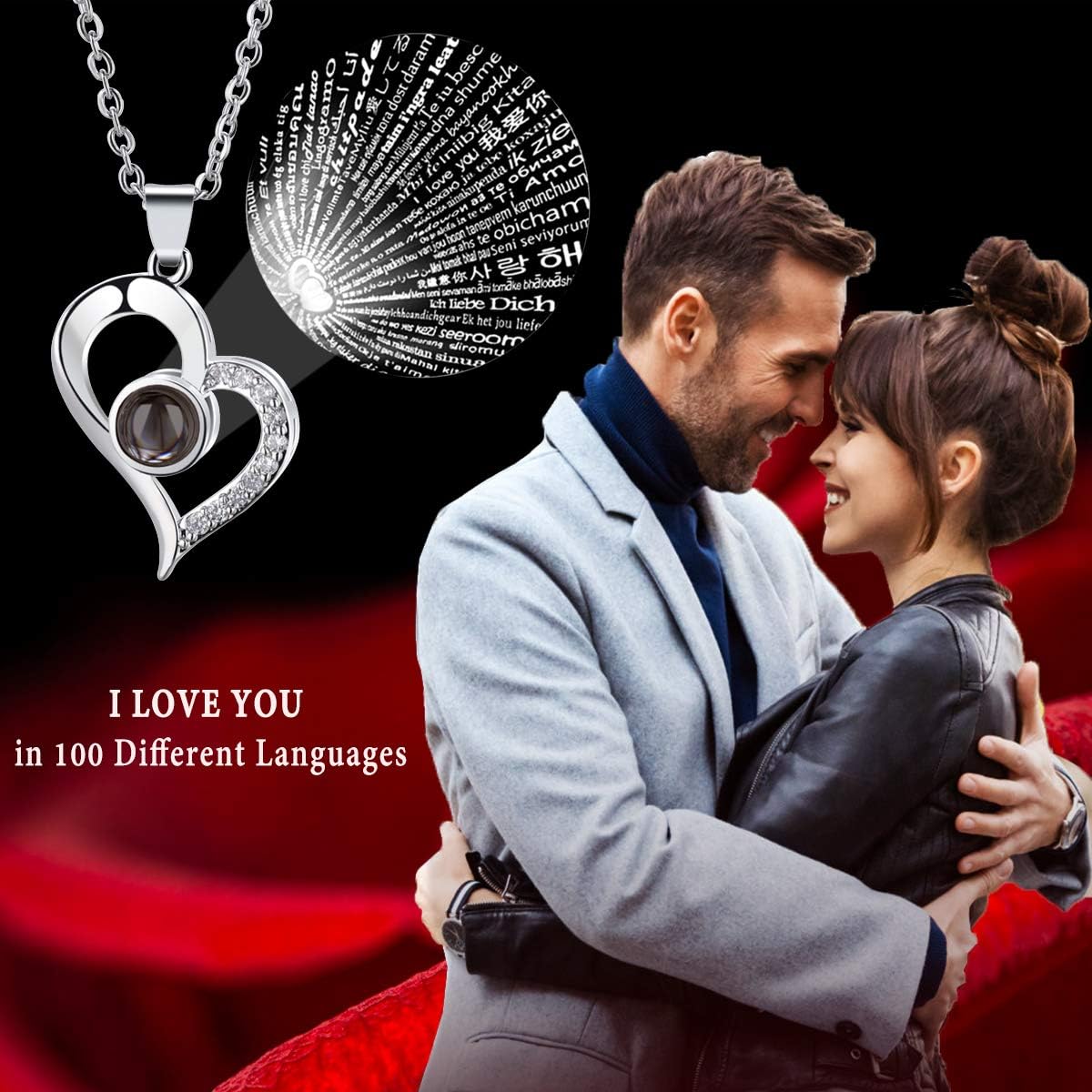 Elegant Gifts for Her: Preserved Real Rose with "I Love You" Necklace in 100 Languages - Perfect for Girlfriend, Wife, and Anniversary Celebrations