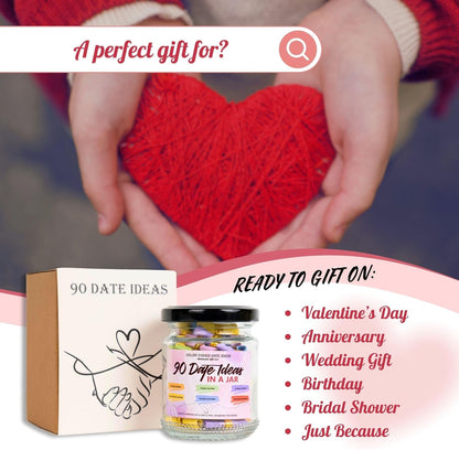 90 Date Ideas in a Jar Date Night Ideas Color Coded Date Ideas Budget-Friendly Date Jar Wedding/Anniversary/Bridal Shower/Newlyweds Gifts for Couples, Him, Her, Boyfriend, Girlfriend, Gag Gifts Funny