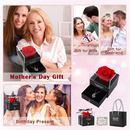 Elegant Gifts for Her: Preserved Real Rose with "I Love You" Necklace in 100 Languages - Perfect for Girlfriend, Wife, and Anniversary Celebrations