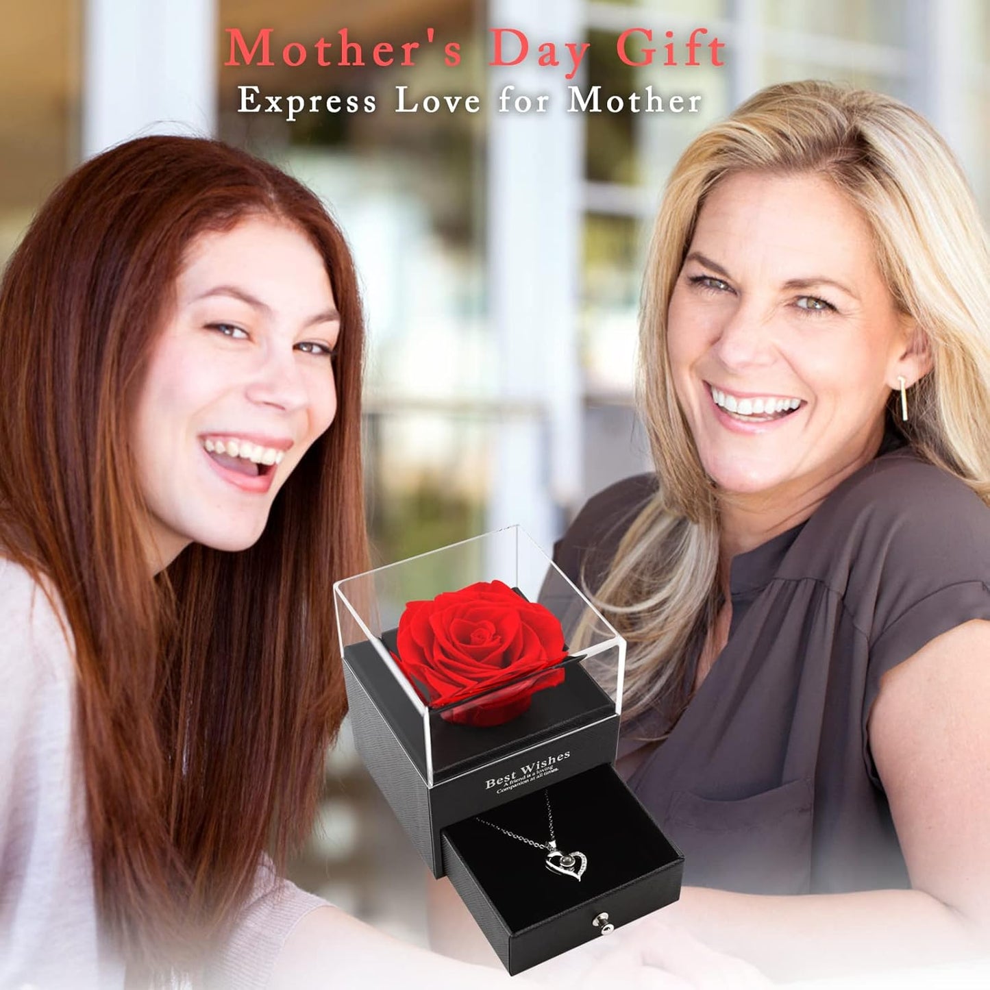 Elegant Gifts for Her: Preserved Real Rose with "I Love You" Necklace in 100 Languages - Perfect for Girlfriend, Wife, and Anniversary Celebrations