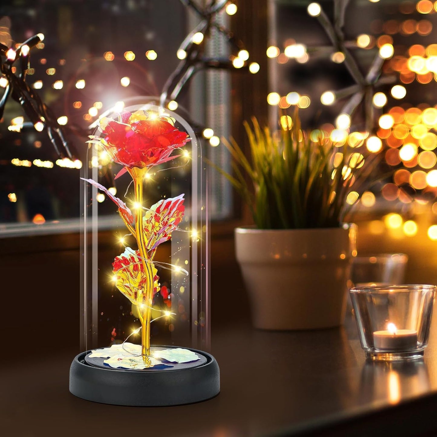 Elegant Glass Rose Flower - Ideal Gift for Women: Perfect for Birthdays, Anniversaries, Christmas, Valentine's Day, Mother's Day, and More. Suitable for Moms, Wives, Girlfriends, Grandmothers, Sisters, Teachers, and Friends. Available for Prime Delivery.