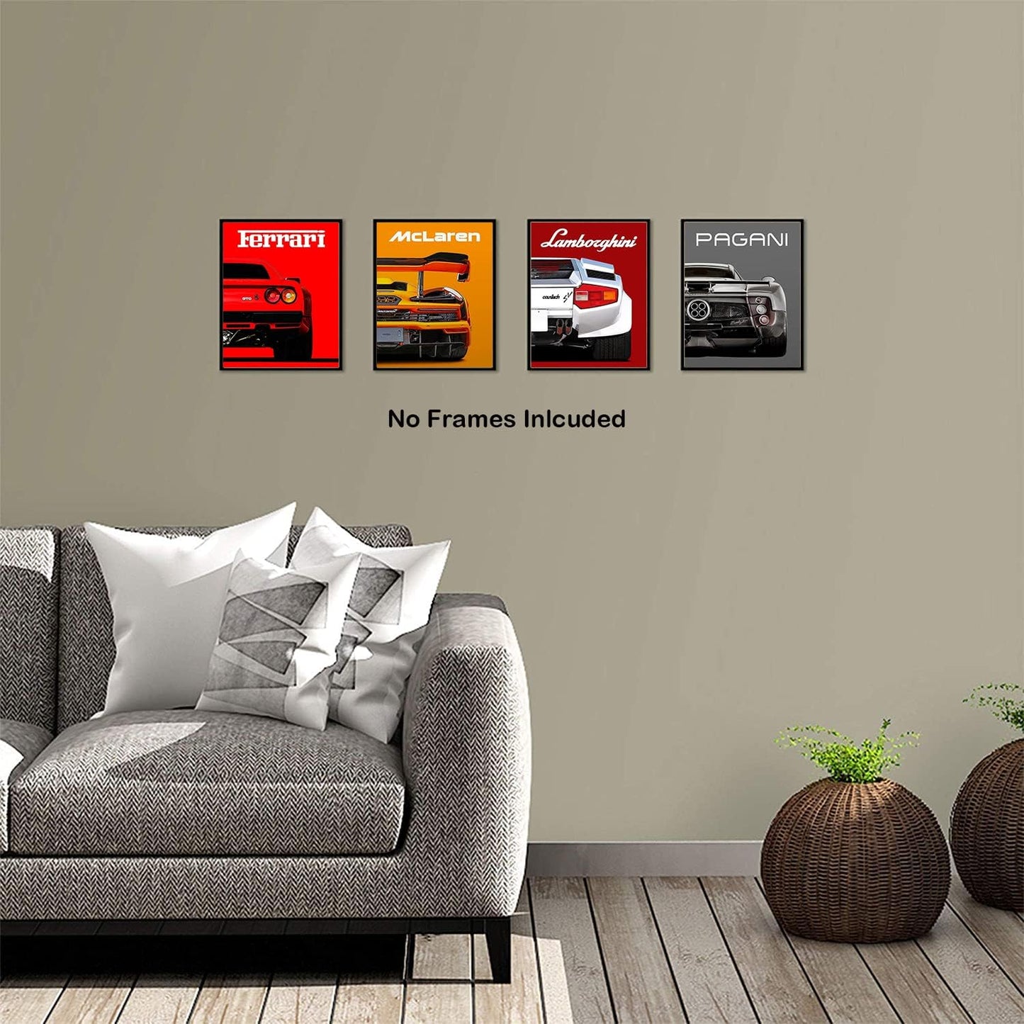 Modern Car Posters Classic Supercar Wall Art Prints, Cool Racing Ferrari Lamborghini Mclaren Pagani Canvas Posters for Man Cave Boys Room Wall Decor, Sports Car Art Prints, Set of 4 (8"X10" Unframed)