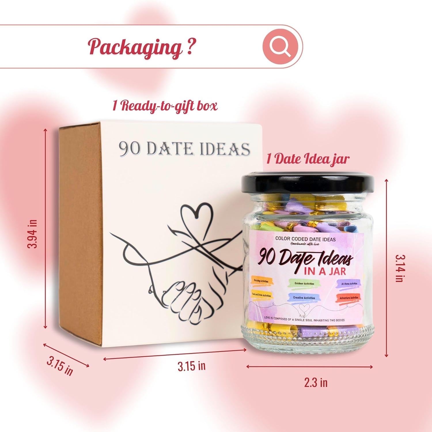 90 Date Ideas in a Jar Date Night Ideas Color Coded Date Ideas Budget-Friendly Date Jar Wedding/Anniversary/Bridal Shower/Newlyweds Gifts for Couples, Him, Her, Boyfriend, Girlfriend, Gag Gifts Funny
