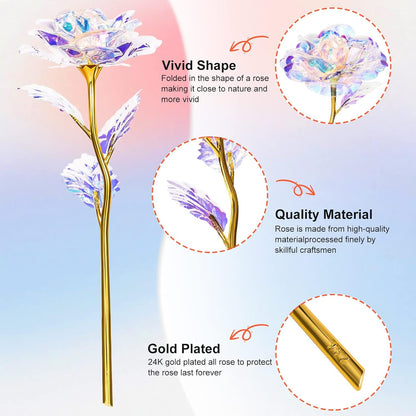 Birthday Gifts for Women Mom, Galaxy Glass Rose Forever Preserved Flowers Eternal Crystal Roses Christmas Rose Gifts for Grandma Wife Sister Her Friends, Colorful