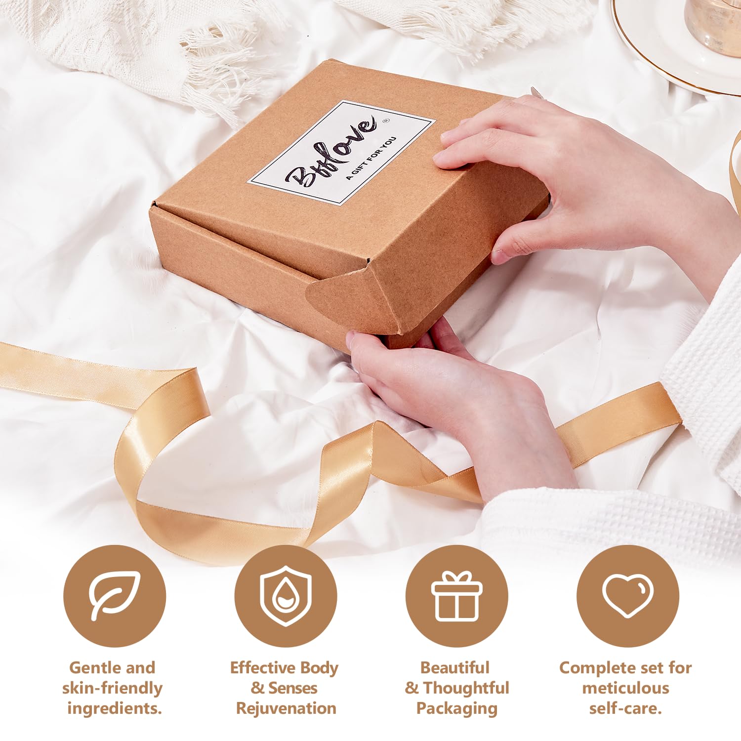 Gifts for Women BFFLOVE Gift Set for Women 5Pcs Cherry Blossom Spa Set, Birthday Gifts for Her with Massage Oil, Scented Candle, Bath Salts, Hand Cream