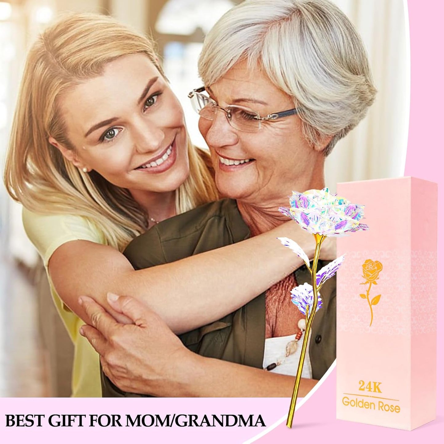 Birthday Gifts for Women Mom, Galaxy Glass Rose Forever Preserved Flowers Eternal Crystal Roses Christmas Rose Gifts for Grandma Wife Sister Her Friends, Colorful