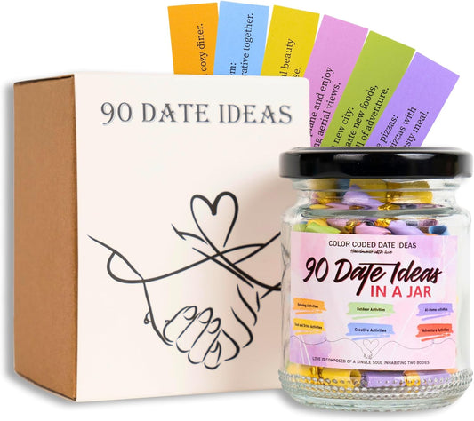 90 Date Ideas in a Jar Date Night Ideas Color Coded Date Ideas Budget-Friendly Date Jar Wedding/Anniversary/Bridal Shower/Newlyweds Gifts for Couples, Him, Her, Boyfriend, Girlfriend, Gag Gifts Funny
