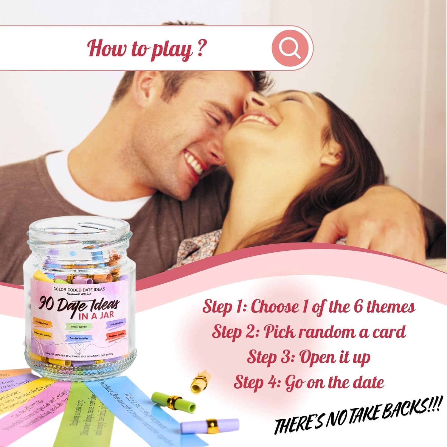 90 Date Ideas in a Jar Date Night Ideas Color Coded Date Ideas Budget-Friendly Date Jar Wedding/Anniversary/Bridal Shower/Newlyweds Gifts for Couples, Him, Her, Boyfriend, Girlfriend, Gag Gifts Funny